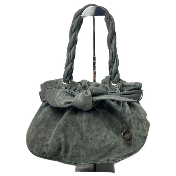 Furla | Smokey Grey Suede & Bow Accent Braided Shoulder Bag, Vintage Y2K, VGUC - Picture 1 of 10